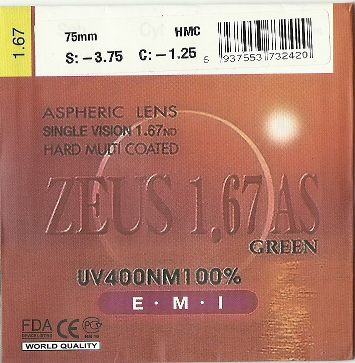 Полимерная асферическая линза Zeus Aspheric 1,67